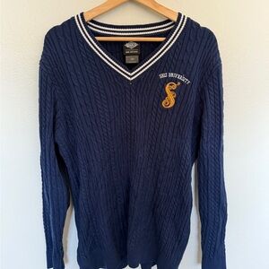 Shiz University Navy V-Neck Cable Knit Sweater from Wicked